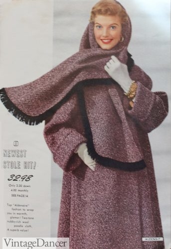 1950s wool fringe scarf with coat