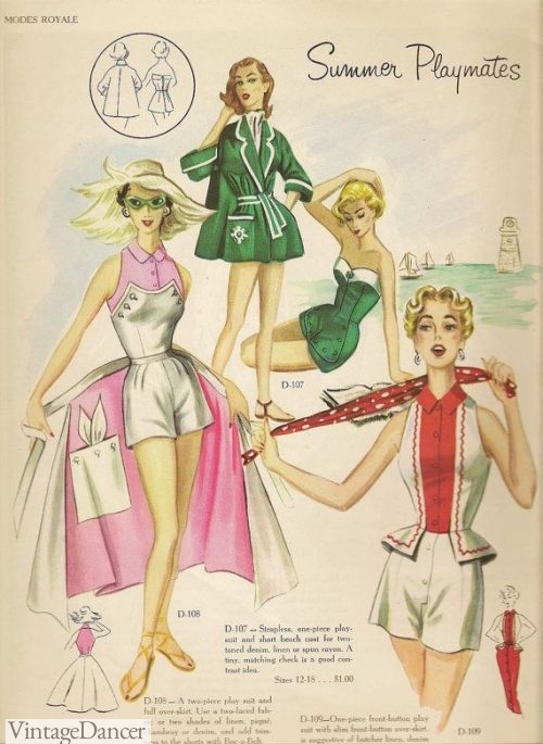 Playsuits and summer styles from the 1950s. Vintage beach clothing. yes!