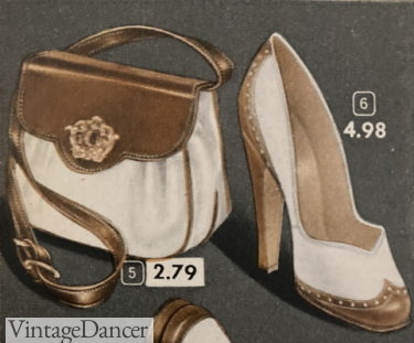 1951 brown and white spectator shoes and purse handbag