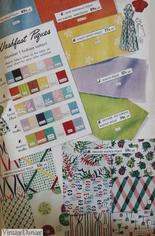 1950s cotton fabrics, 1951 Pique Cottons
