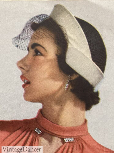 1951 white and black hat with veil 1950s