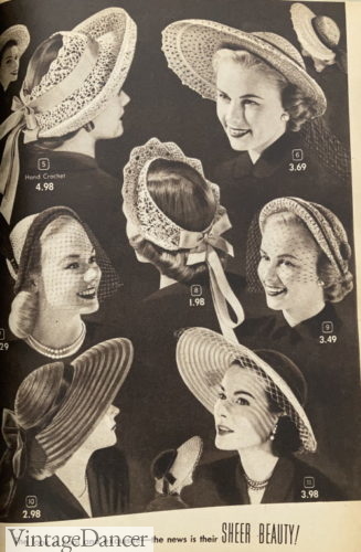 Women 1950s sheer hats summer hats wide brim 1951