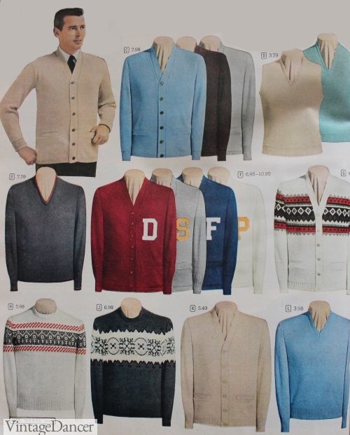 1950s mens sweaters, 1951 men's cardigans, letterd and winter pullovers sweaters