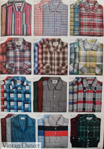 1950s mens plaid shirts. Button down shirts and a few polo shirts. 1951
