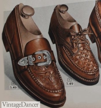1950s mens western shoes with embossed leather and silver buckle