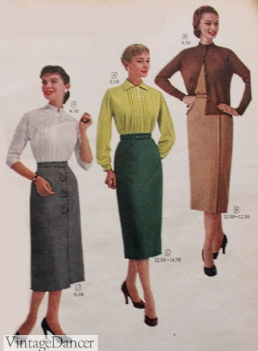 1950s skirts, 1951 ad, 1950s pencil skirts at VintageDancer