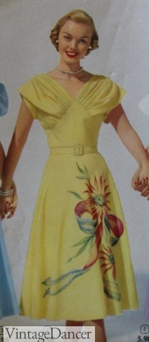 1951 hand painted tropical print dress