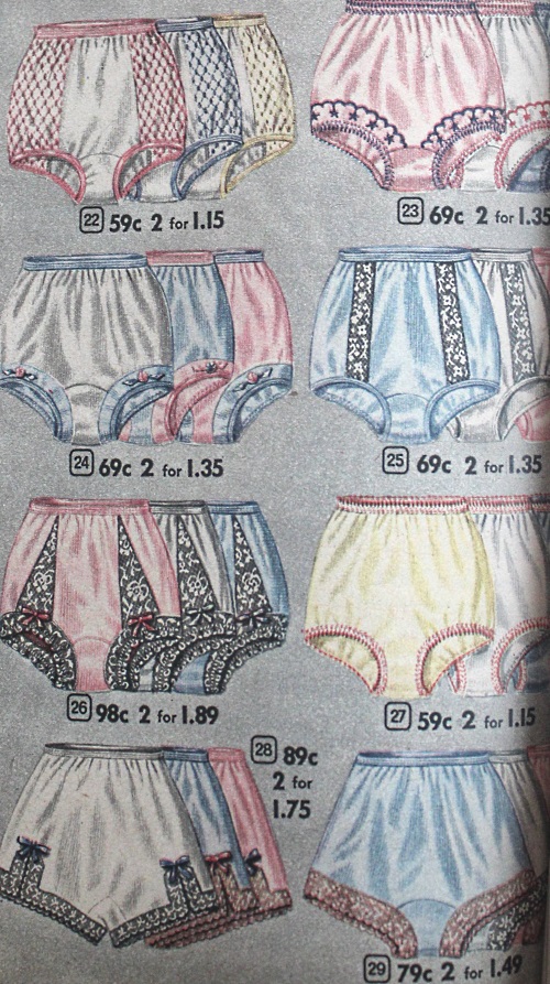 1951 lace trim, embroidery, ruffles, bow panties