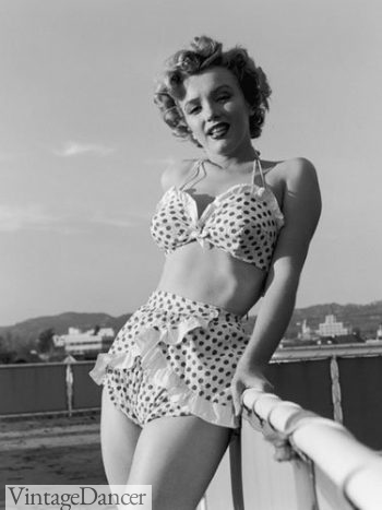 1951, Marilyn Monroe, in a polka dot bikini swimsuit