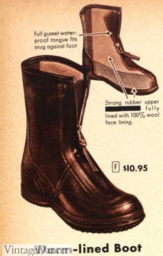 1950 brown zip front rubber boots