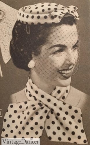 1950s Matching polka dot hat and scarf set