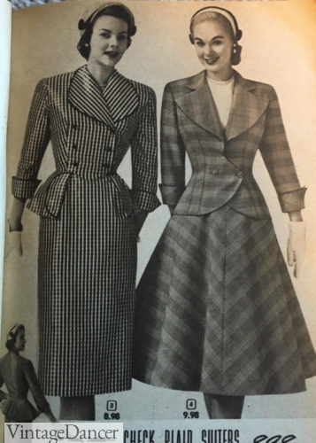 1952 womens suit full skirt swing plaid