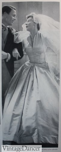 1952, modest long sleeve satin wedding down