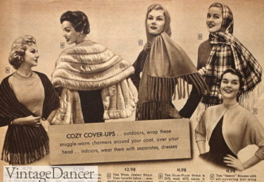1952 shoulder wraps called stoles, and headwrap scarves