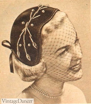 1950s velvet hat with face veil 50s ladies hats 1952