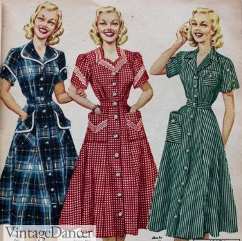 1950s shirtwaist dresses, day dresses, house dresses. Charming! 1952