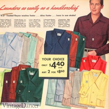 1952 mens casual shirts with two pockets- many colors