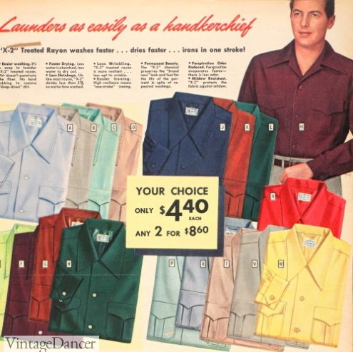 1950s Men's Shirt Styles - Casual, Gaucho, Camp, Bowling