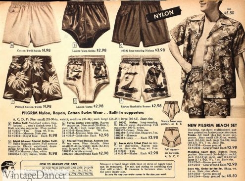 1952 elastic waist swim trunks and brief in plain or tropical prints