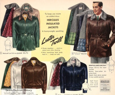 1950s mens winter jackets shiny satin