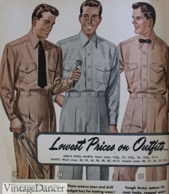 Vintage mens work clothing, blue collar, 1953 mens unform sets