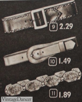 1953 studded belt, shaped buckle, and metal medallion belt