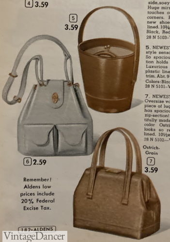 1953 casual open bucket, shoulder bag and luggage style