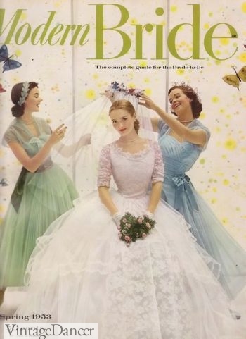1953 green and blue tulle vintage bridesmaid dresses at VintageDancer