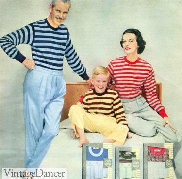 1953 striped knit shirt, cotton pant pajamas