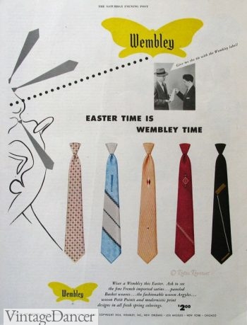 1954 Narrow mens ties with subtle pattern