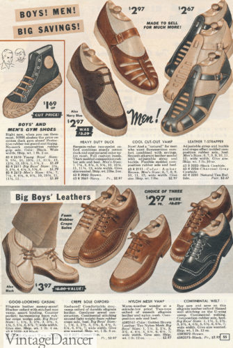 1955 sport shoes- high top Converse sneakers, sandals, and wedge sole mocs and oxfords