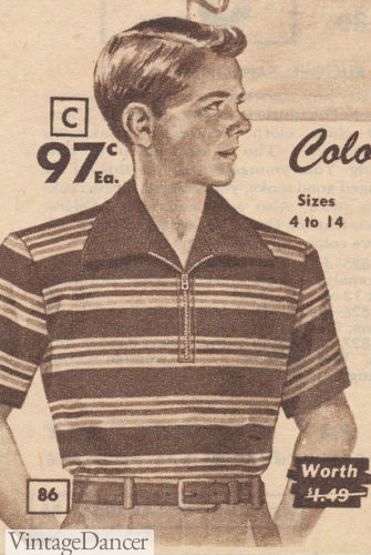1955 teens zip up striped polo shirts