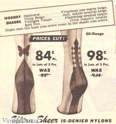 1950s stockings with butterfly heel and harlequin heel