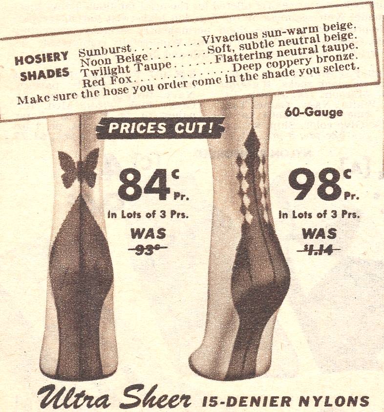 1950s stockings with butterfly heel and harlequin heel