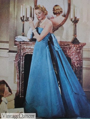 1955 blue strapless ballgown