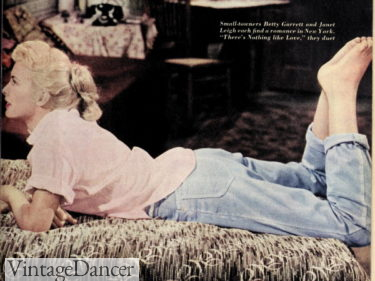 1955 Janet Leigh wears jeans teenage girl fashion casual style