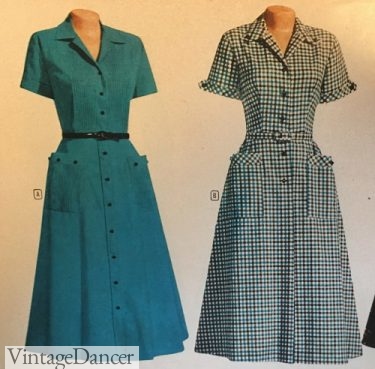 1955 teal blue plain dress or blue checks