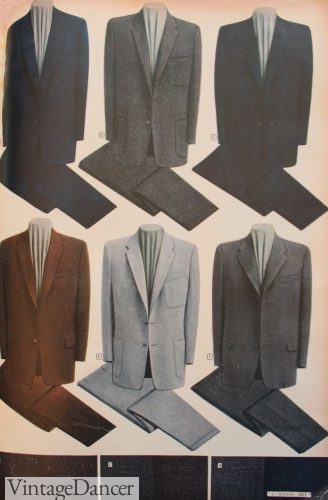 1950s mens suits, 1955 common colors: grey, blue and medium brown.
