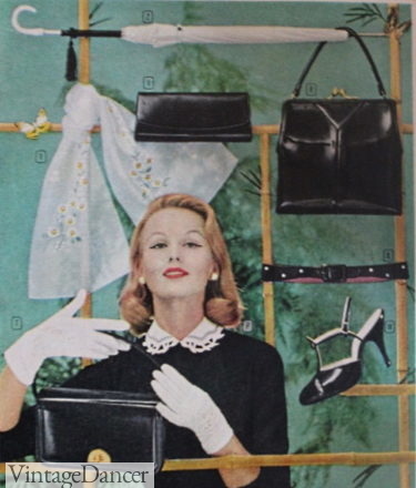 1955 black patent purses with matching accessories