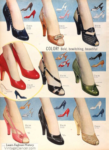 1950s shoes heels in bold colors