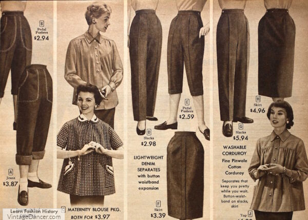 1950s maternity pants, shorts and jeans