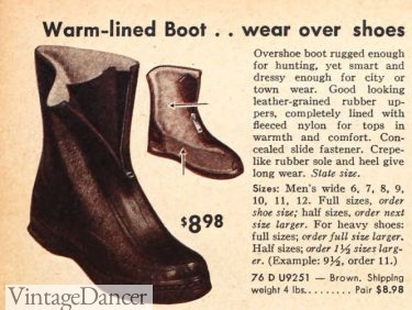 1950s mens winter snow boots fleece lined zip boots