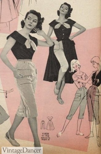 1950s casual hostess dress over pants or patio dress outfits