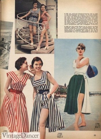 1955 striped playsuits and skirts