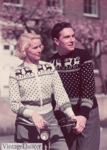 1955 more matching deer sweaters- I love the exchange of black and white