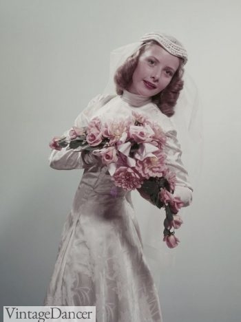 1955 wedding flowers of pink rose and dahlias