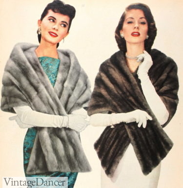 1956 fur wrap, jewelry and long gloves