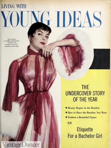 1950s feather trim peignoir robe worn by Joan Collins