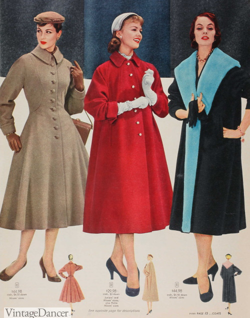 1950s coat 1956 princess coat, swing coat, shawl coats