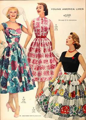 1950s circle or swing dresses. Love them! circa 1956